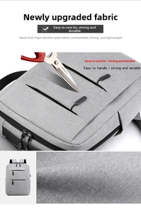 Close-up of scratch-resistant high-density nylon fabric on a grey business laptop backpack