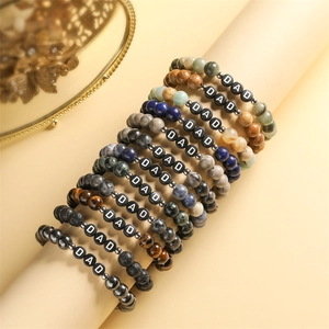 Naturstein Vulkanischer Lavastein Perlenarmband Mit DAD Buchstabenperlen Für Herren Vatertag Schmuck Geschenk