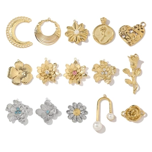 Flower Rose Moon Pendants Stainless Steel Rhinestone Artificial Pearl DIY Jewelry Making Charms French Vintage Style Accessories