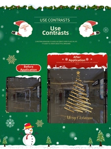 Detail of golden frosted Christmas tree window sticker with Merry Christmas text