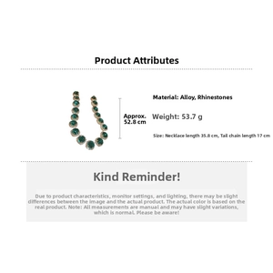 Detailed view of emerald rhinestone necklace with 52.8cm length and alloy material