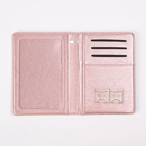 Porta pasaportes de cuero PU oro rosa con ranuras para tarjetas y SIM