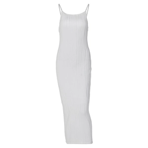 White bodycon cami midi dress featuring elegant wavy textured fabric and slim fit design