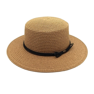 Women Boater Straw Hat Flat Top Wide Brim Summer Beach Sun Protection Woven Travel Elegant Fashion