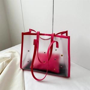 Transparent PVC Tote Bag With Colorful Rivets And Inner Pouch Waterproof Clear Summer Shoulder Bag For Women