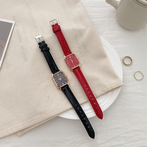 Detailed shot of retro rectangle quartz watches with crocodile texture leather straps