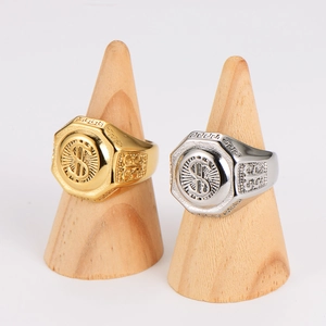 Chevalière Homme Acier Inoxydable 304 Symbole Dollar Motif Grec Vintage Hip Hop Bijoux