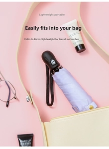 Compact 26cm light purple automatic umbrella fitting easily into a small handbag