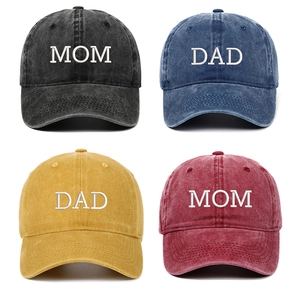 Washed Cotton Baseball Cap Retro Embroidered MOM DAD Letters Peaked Sun Hat Vintage Distressed Adjustable For Outdoor