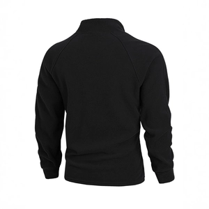 Back view of black slim fit coral fleece jacket with stand collar and half-zipper