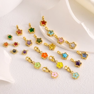 Colorful star and flower stainless steel charms with zircon inlay for DIY jewelry