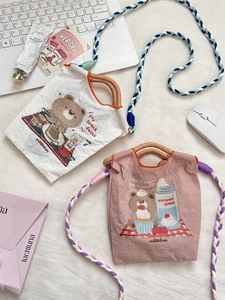Mini Sac À Main Sac À Bandoulière Oxford Toile Broderie Ours Dessin Animé Sangle En Corde Tressée Pour Femmes Filles Étudiants Mignon Décontracté