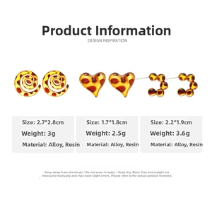 Three-piece leopard print resin earring set with heart and spiral geometric shapes