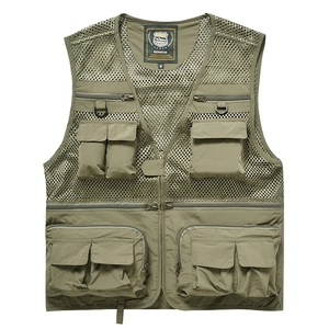 Gilet tactique extérieur vert olive à poches multiples en maille pour la pêche