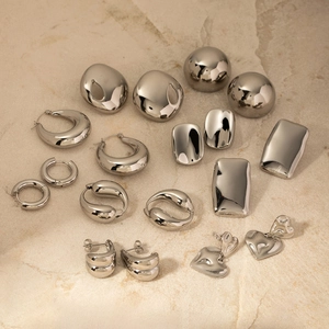 Minimalist silver stainless steel earrings set in geometric heart and teardrop shapes