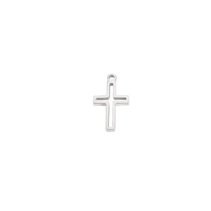 Polished mirror-finish hollow cross pendant in stainless steel for DIY jewelry making