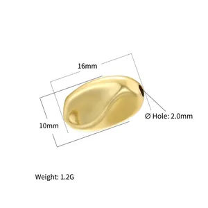 Detailed view of gold bean bead for jewelry making with 16mm x 10mm size and 2mm hole
