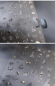 Detailed 3D embossed silver Christmas nail stickers with rhinestones, model TL-256
