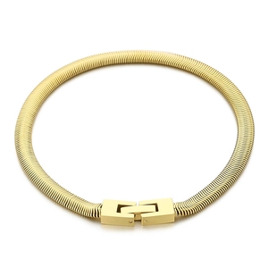 Golden stainless steel snake chain necklace with high-polish finish and secure rectangle clasp