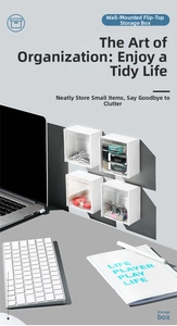 Wall-mounted flip storage box set with clear lids for office stationery and small items