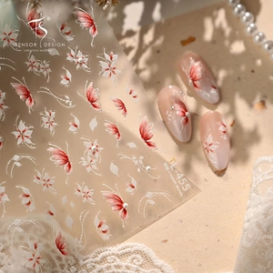 Elegant floral and pink butterfly nail art stickers TL-455 with 3D pearl texture effect
