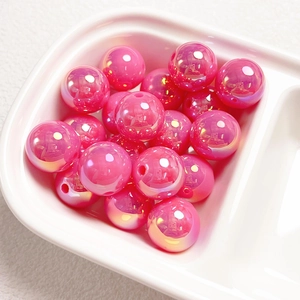 Pink iridescent acrylic round beads with UV coating for DIY jewelry making and crafts