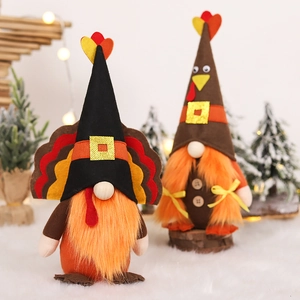 Paire de nains de Thanksgiving avec queues de dinde et chapeaux pour décoration intérieure