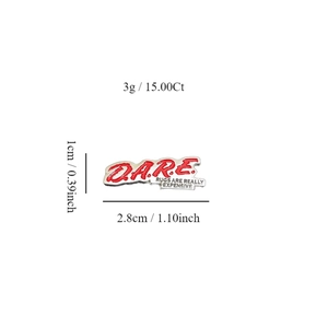 Detail view of D.A.R.E. enamel pin badge with dimensions and weight specifications