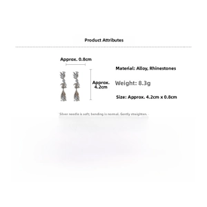 Detailed size specifications of silver needle teardrop tassel earrings with rhinestones