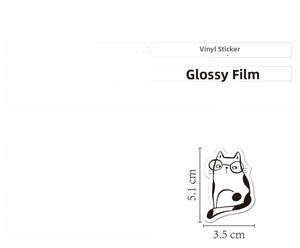 Waterproof vinyl cat stickers pack of 50 showing size and material specifications