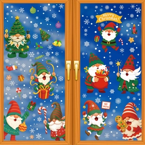 Christmas Window Stickers PVC Static Cling Gnomes Snowflakes Glass Decals For Holiday Party Home Decoration