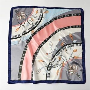 Elegant 90cm satin square scarf featuring Calla Lily floral patterns and geometric motifs