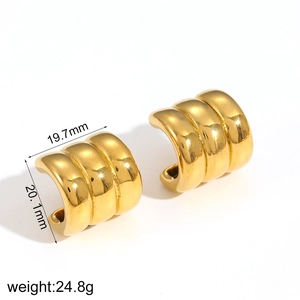 Orecchini a cerchio tripli a C in acciaio inossidabile placcato oro 18k per donna