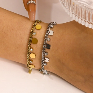 Elegant 18k gold plated stainless steel bracelets with butterfly and disk charms