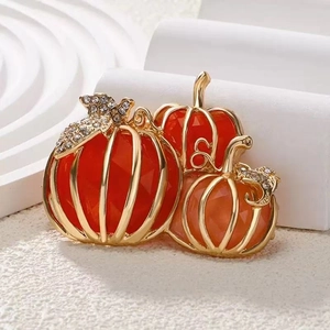 Alloy Rhinestone Pumpkin Brooch Orange Faceted Crystal Halloween Thanksgiving Autumn Fashion Corsage Accessory For Women