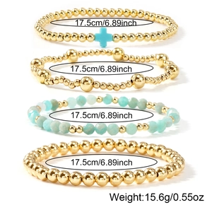 Multi-layer gold bead and turquoise cross bracelet set for summer beach style