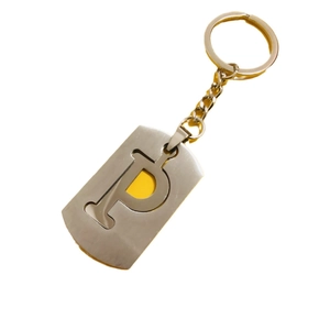 Minimalist stainless steel letter P keychain featuring a hollow matte silver finish charm
