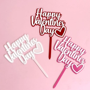 Happy Valentine's Day Cake Topper Acrylic Heart Dessert Decoration Party Supplies Romantic Design
