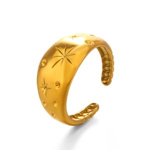 Vintage gold-plated wide band star ring with adjustable open design for women