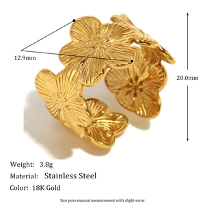 18K gold plated stainless steel flower ring with textured layered petals for women