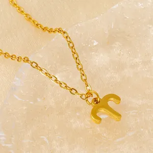 Minimalist 18K gold plated Aries zodiac pendant necklace with delicate chain for women