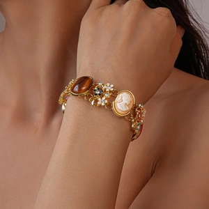 Vintage Cameo Armband Für Damen Retro Bunt Harz Blume Legierung Strass Verstellbar Barock Stil