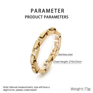 Detailed view of heavy 12mm gold stainless steel curb chain bracelet for men