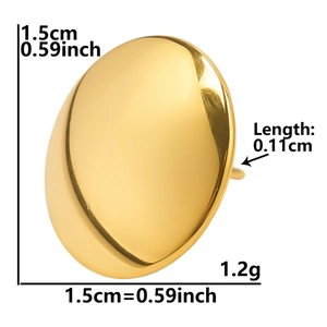 Detail showing 1.5cm golden oval stud earrings with measurement and weight specifications