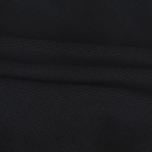 Close-up of black knit fabric texture showing fine weave and soft folds on a beanie cap