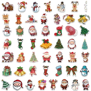 Set of 100 colorful cartoon Christmas stickers featuring Santa, snowmen and reindeer