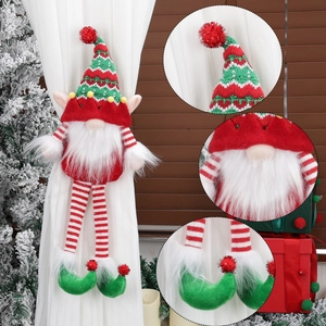 Christmas gnome curtain tieback with red and green stripes for holiday home decor