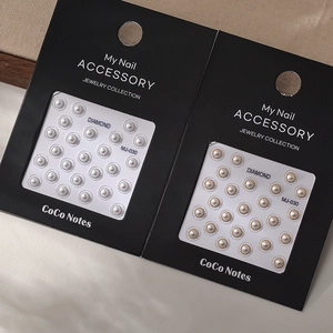 5D gold embossing nail art stickers with pearls and metallic beads on cards