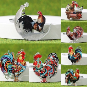 American Style Acrylic Printed Rooster Keychain Artistic Chicken Pendant Key Ring For Car Bag Purse Decor Women Men Gift