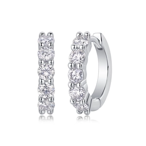S925 sterling silver moissanite hoop earrings featuring round cut stones and claw setting